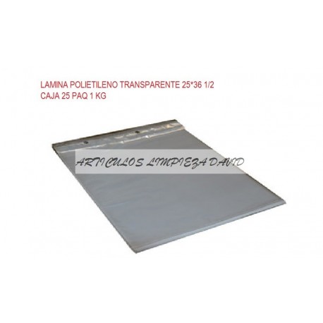 LAMINA POLIETILENO TRANSPARENTE 25*36 1/2 25PAQ 1